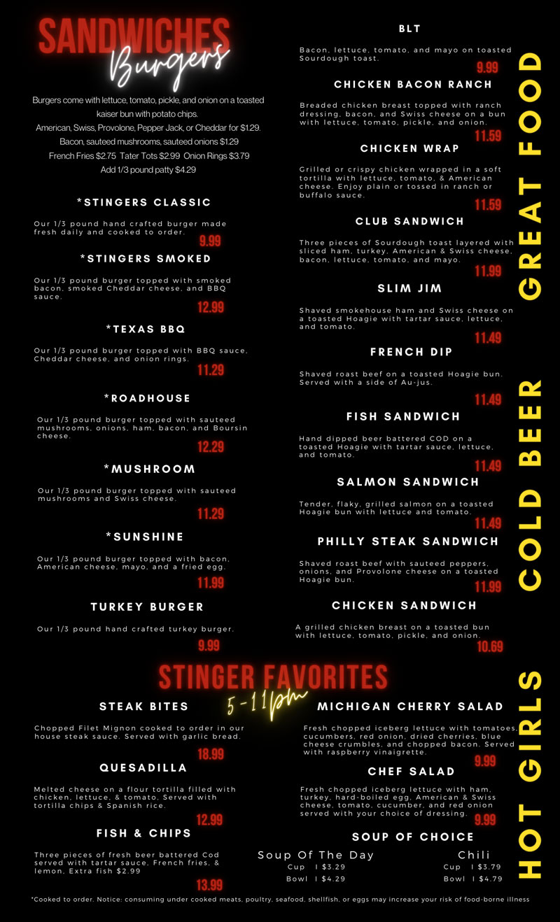 Our Menu - Stingers Bar and Grill