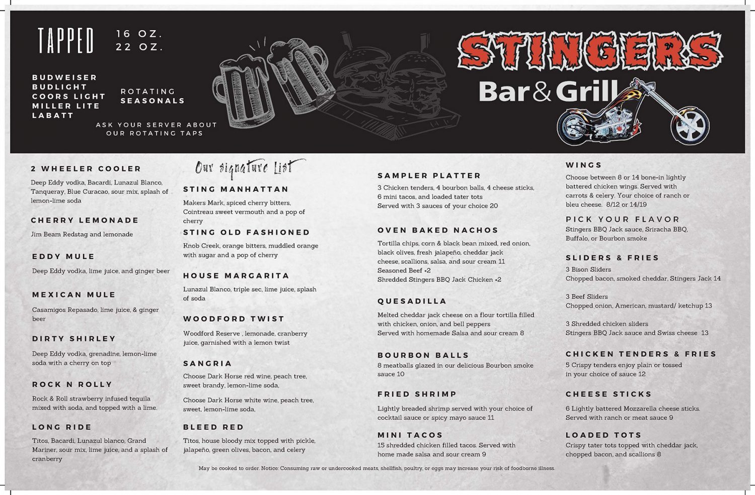 Our Menu Stingers Bar and Grill